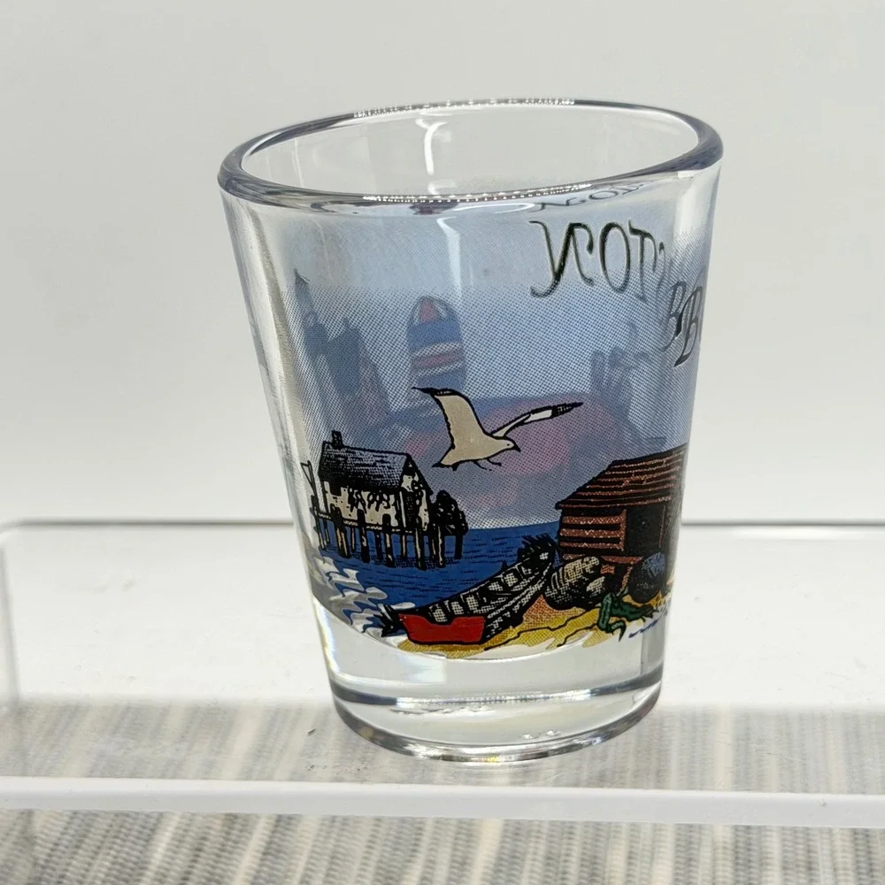 Boston Massachusetts Souvenir Shot Glass Lighthouse Lobster Coastal Clear Glass